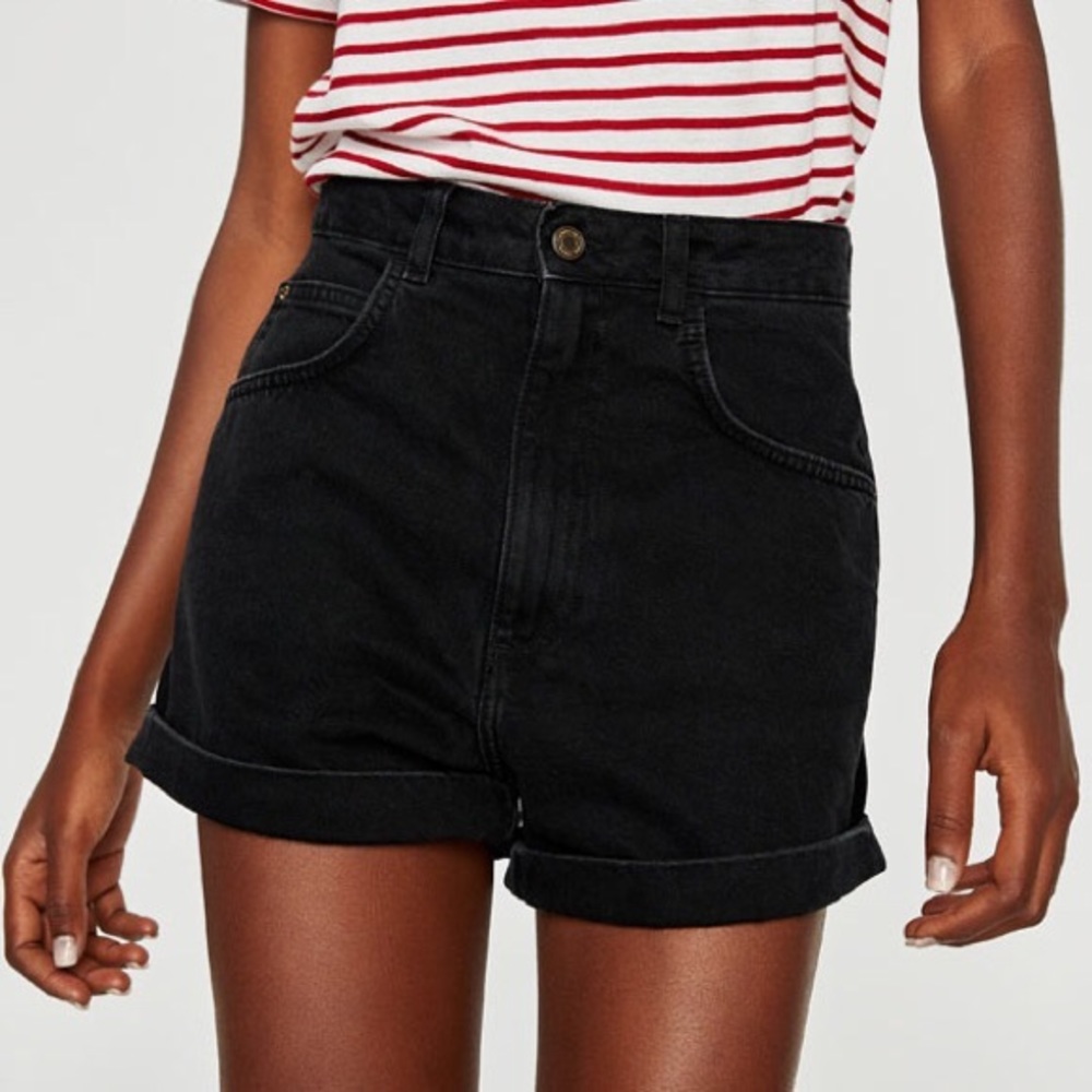 Black Denim Mom Shorts